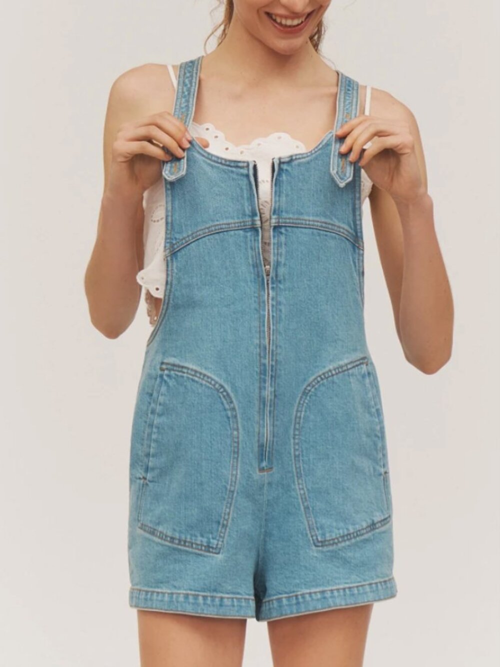 PIlcro Anthropologie Denim Romper, Overalls, ZIp Front, Size XXS, New w/Tags